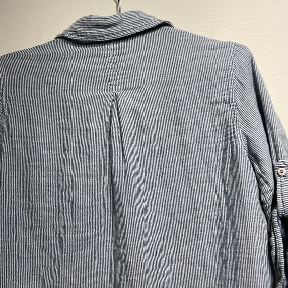 Max Stuido M. Stripped Classic Blue Tunic Summer Elbow-Sleeve Dress. Mini - Picture 2 of 9